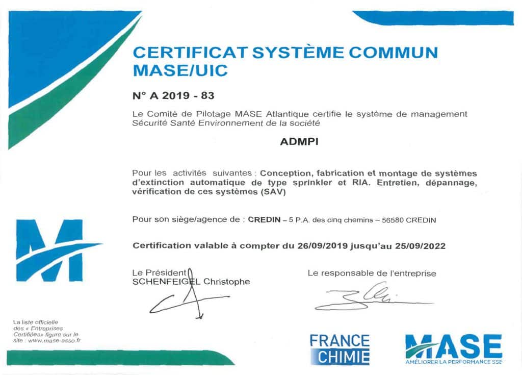 Certificat MASE - ADMPI